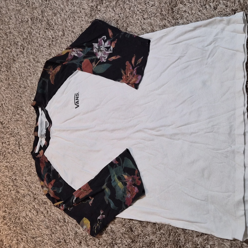Vans 3/4 Sleeve Baseball Tee Tshirt  Black Stargazer Lily Floral L Large